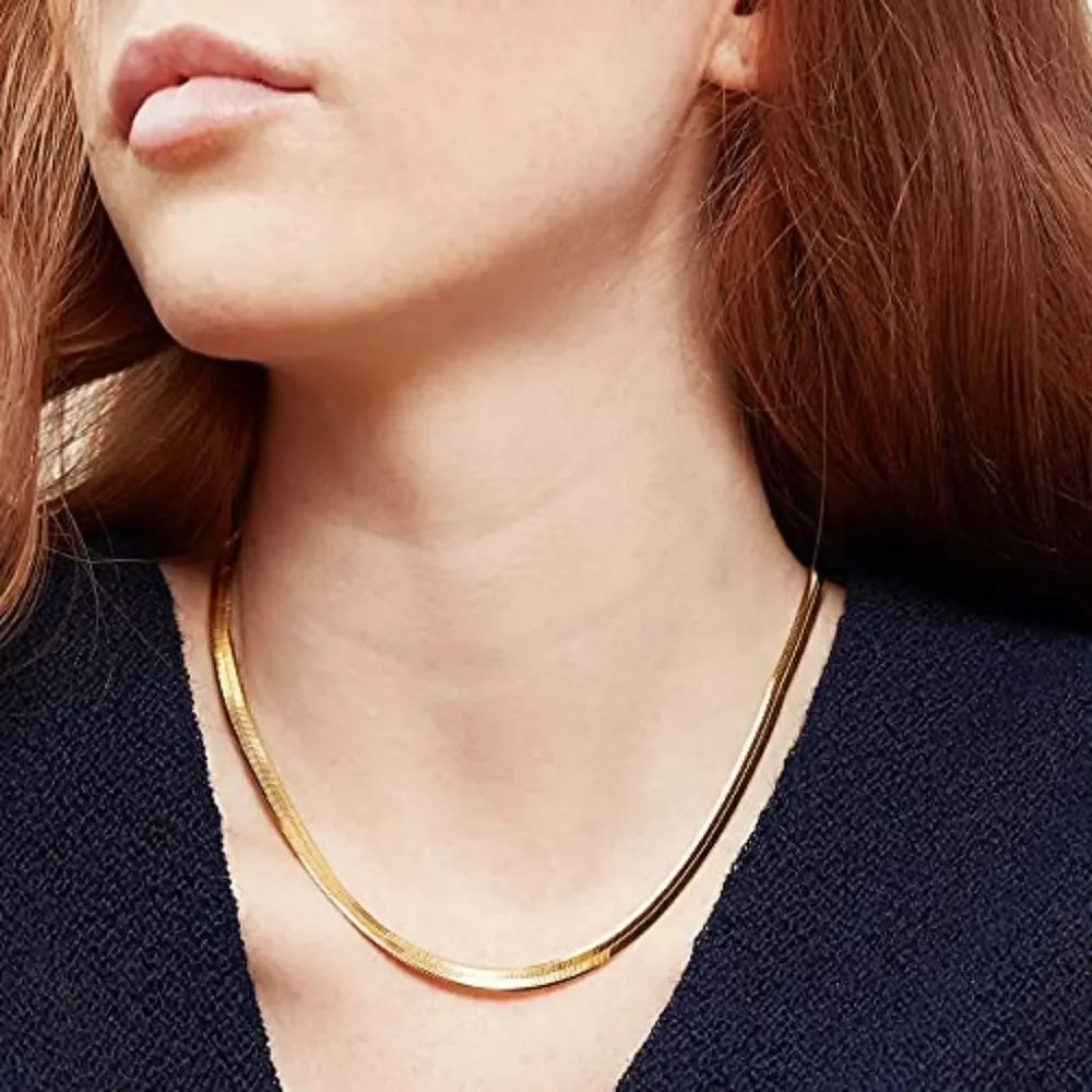 Gold Herringbone Chain Necklace